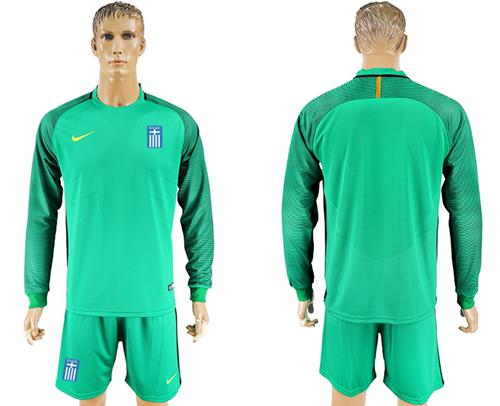 Greece Blank Green Goalkeeper Long Sleeves Soccer Country Jersey